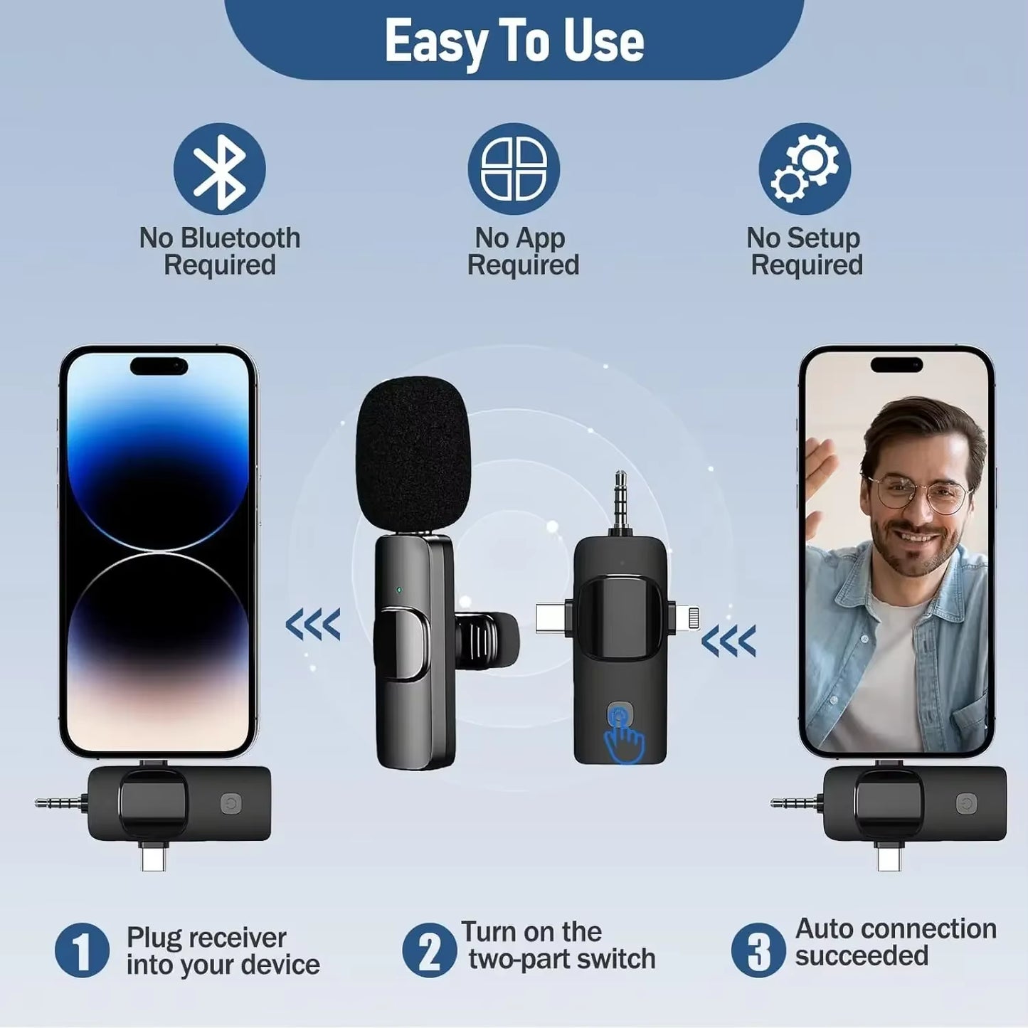 Plug and Play Noise Reduction Wireless Lavalier Microphone for Iphone Android 3.5Mm for Live Recording Small Microphone