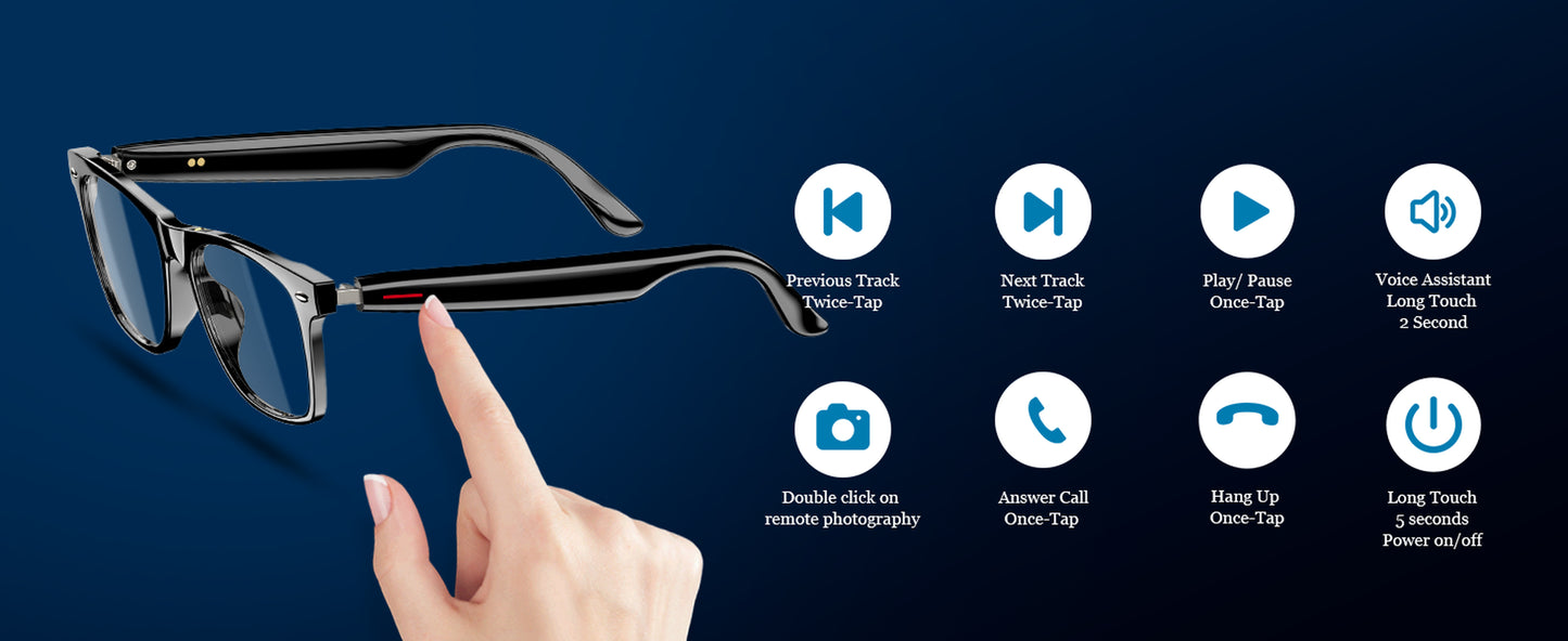 Smart Glasses Polarized Sunglass Audio Mic Speakers Bluetooth Call Remote Camera